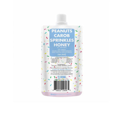 Pouch with 'Peanuts Carob Sprinkles Honey' label on a white background