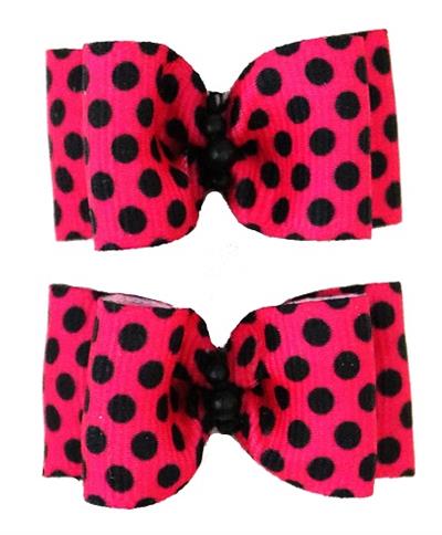 Barker's Bowtique Black Polka Dots on Hot Pink Grosgrain Ribbon Dog Hair Bows