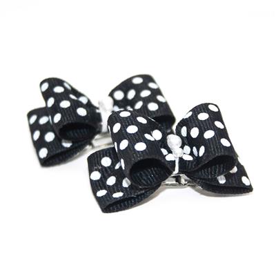 Barker's Bowtique Black with White Polka Dots on Black Grosgrain Ribbon Dog Hair Bows