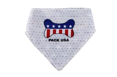 Barker's Bowtique Patriotic Scrunchy Reversible Dog Bandana with Bone Front View