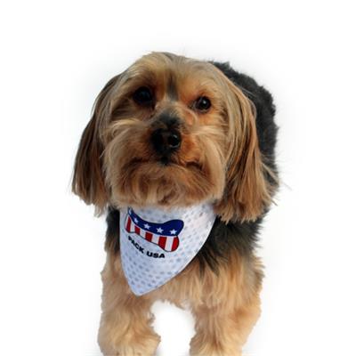 Dog Wearing Barker's Bowtique Patriotic Scrunchy Reversible Dog Bandana