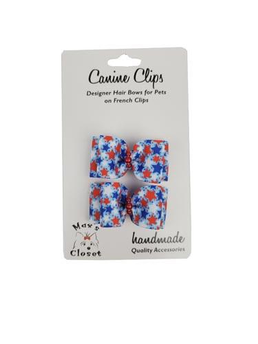 Barker's Bowtique Red, White & Blue Patriotic Stars Dog Hair Bow on Card