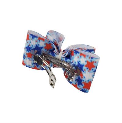 Barker's Bowtique Red, White & Blue Patriotic Stars Dog Hair Bow Back View