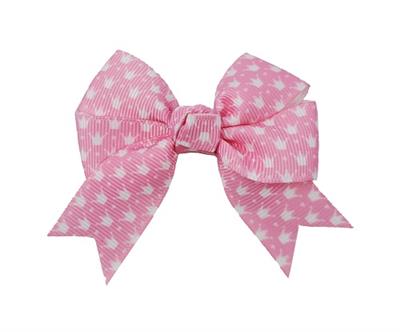 Barker's Bowtique Pink with White Crowns Canine French Clip Hair Bow