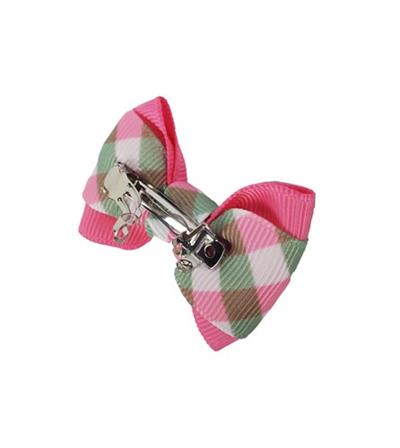 Barker's Bowtique Pink & Green GIngham Canine Hair Bows Back View