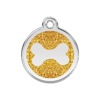 Red Dingo Gold Bone Glitter Pet ID Tag
