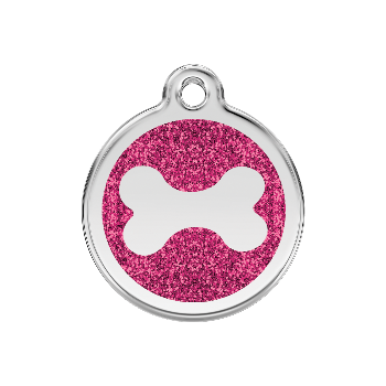 Red Dingo Hot Pink Bone Glitter Pet ID Tag