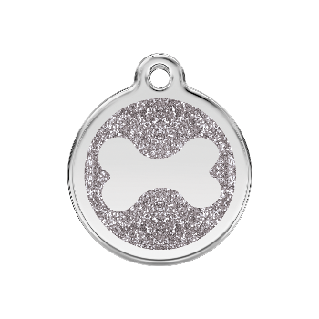 Red Dingo Silver Bone Glitter Pet ID Tag