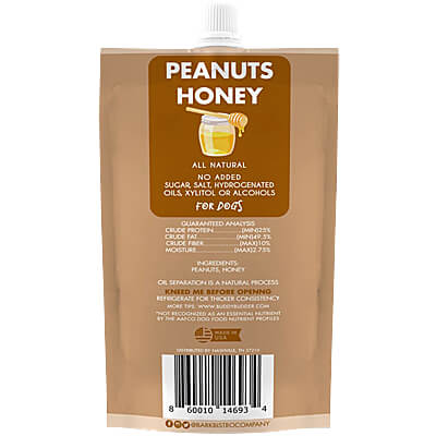 Peanuts Honey packaging for dogs with a brown label on a white background