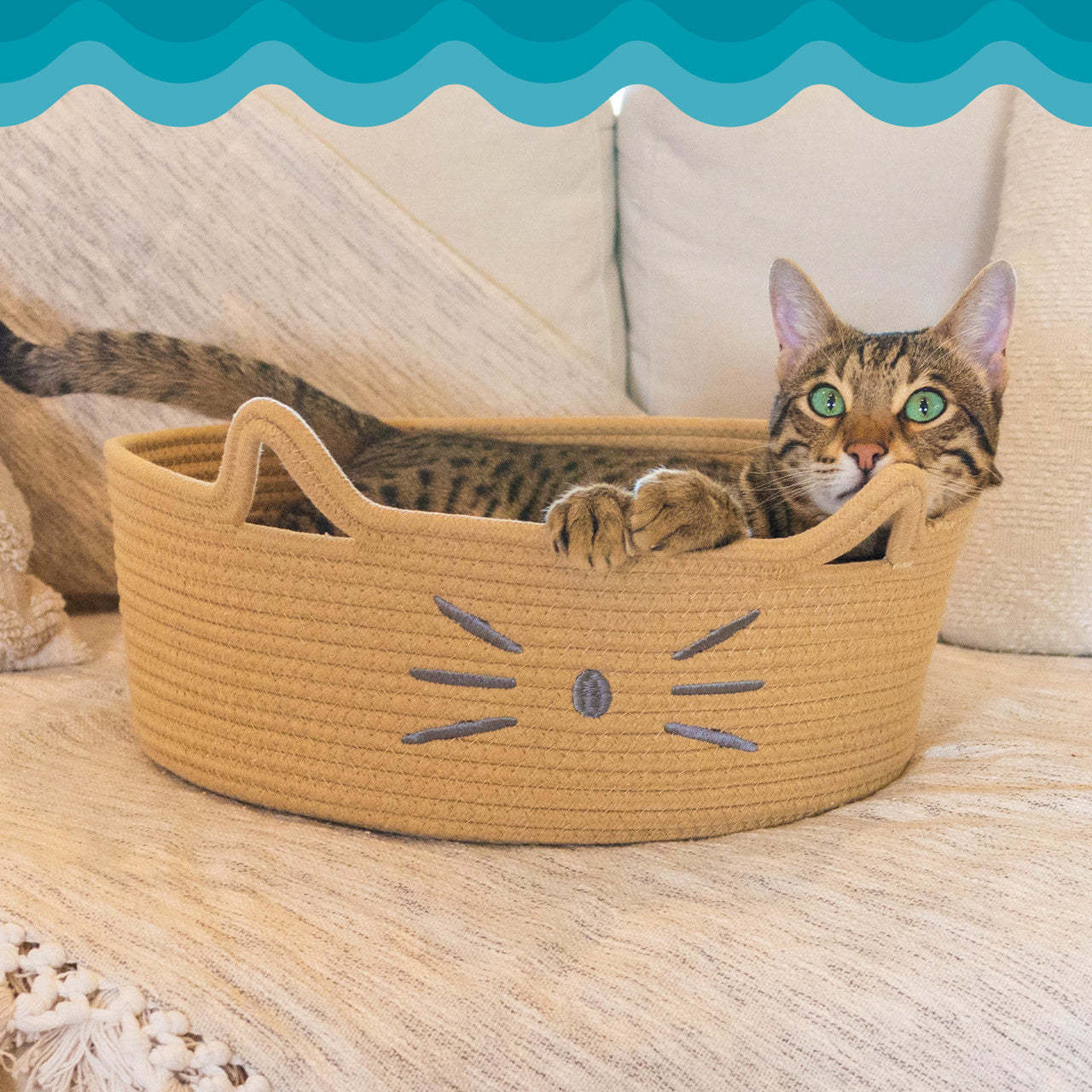 Cat Bed & Basket Retreat - Tan