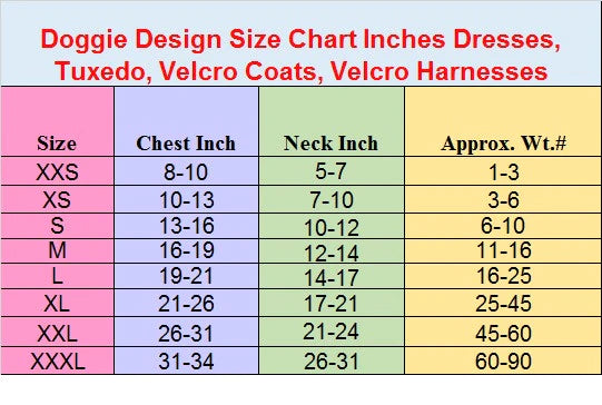 Doggie Design American River Choke Free Dog Harness Size Chart