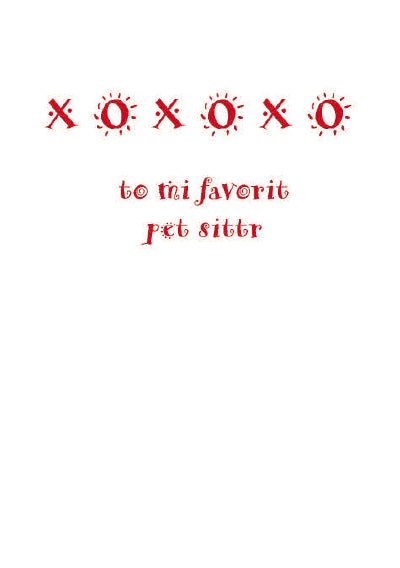 Pet sitter greeting card inside message