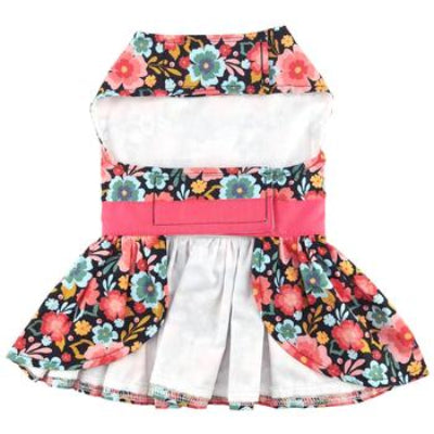 Dog dress with floral pattern and white base on a white background