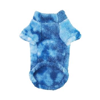 Blue tie-dye dog sweater on a white background