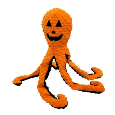 26" Polka Dot Corduroy Orange and Black Octopus Dog Toy
