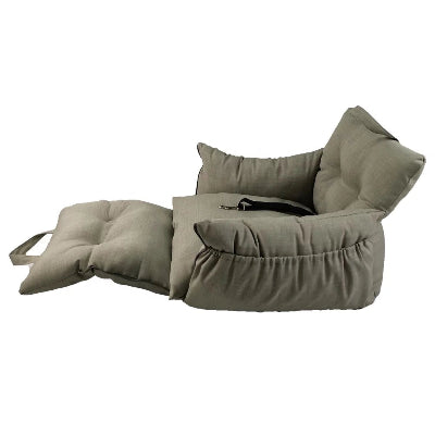 Gray pet bed with a handle on a white background