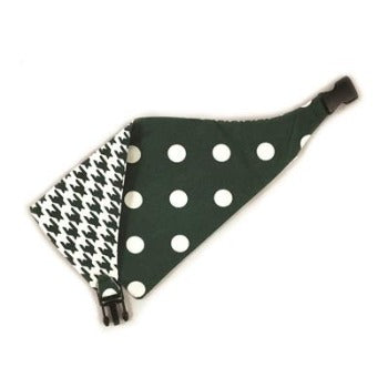 Uptown Pups Dark Green/White Houndstooth & Polka Dots Reversible Bandana