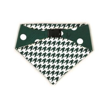 Uptown Pups Dark Green/White Houndstooth & Polka Dots Reversible Bandana