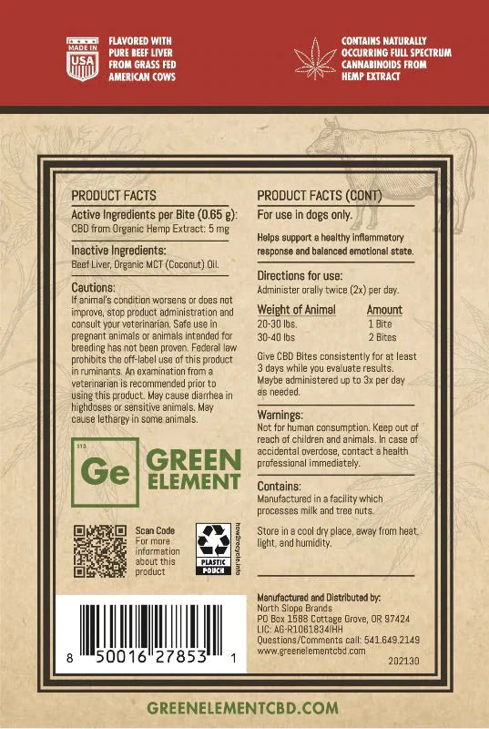 Gren Element Beef Liver CBD Bites for Dogs