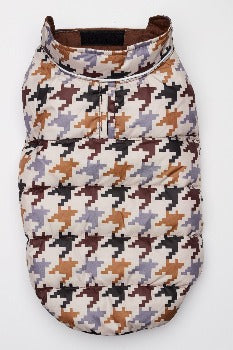 Hip Doggie Flex-Fit Reversible Puffer Vest - Brown/Houndstooth