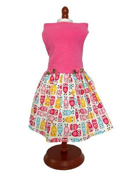 Daisy & Lucy Hot Pink Top with Bright Silly Owls Print Skirt Dog Dress