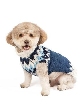 Dog wearing Chilly Dog Midnight Ski Blue dog sweater