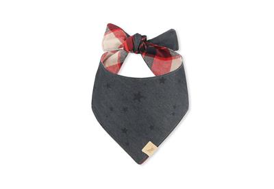 Gray bandana with red and black plaid bow on a white background
