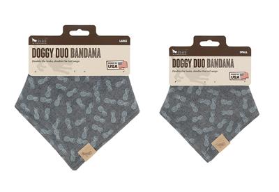 Two doggy duo bandanas with packaging on a white background