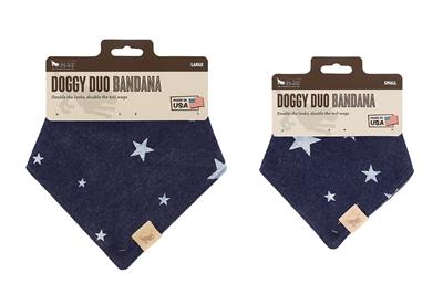 Two doggy duo bandanas with star pattern on packaging