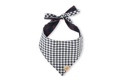 Black and white checkered bandana with a plaid bow on a white background
