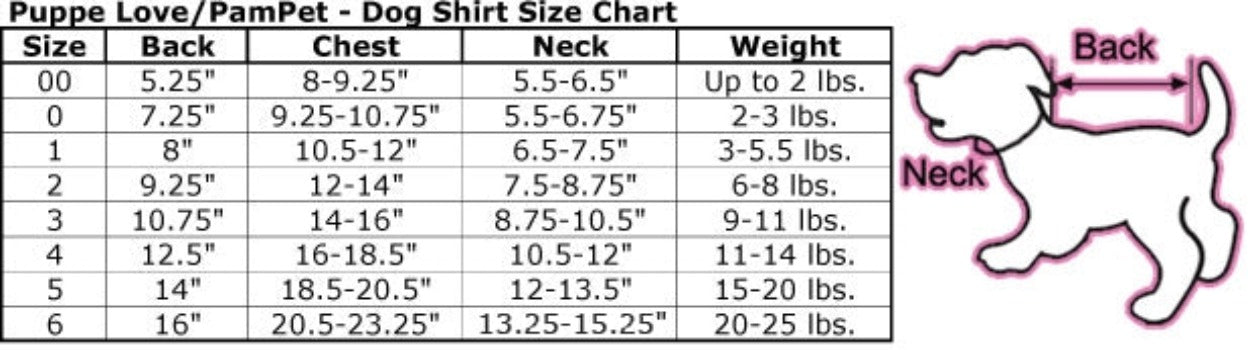 Pampet/Puppe Love Dog Costume Size Chart