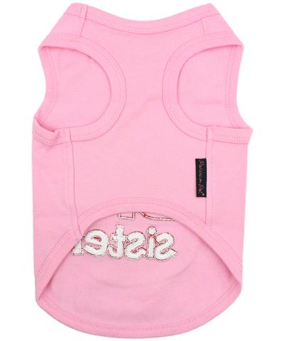 Parisian Pet Pink with Red Bow Big Sister Dog Tee Back View