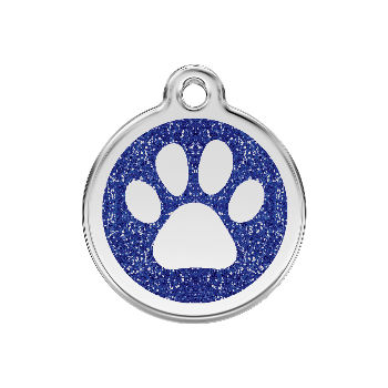 Red Dingo Dark Blue Paw Print Glitter Pet ID Tag