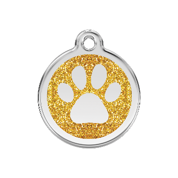 Red Dingo Gold Paw Print Glitter Pet ID Tag