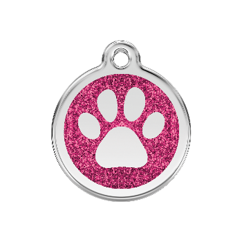 Red Dingo Hot Pink Paw Print Glitter Pet ID Tag