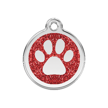 Red Dingo Red Paw Print Glitter Pet ID Tag
