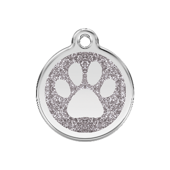 Red Dingo Silver Paw Print Glitter Pet ID Tag