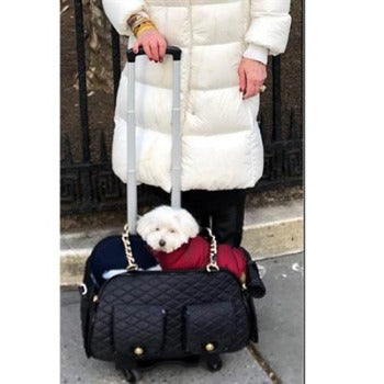A Pet with Paws Black Quilted Tiffany Pet Carrier with Pet-Trek
