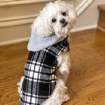 Weekender Dog Sweatshirt Hoodie - Black & White Plaid Flannel