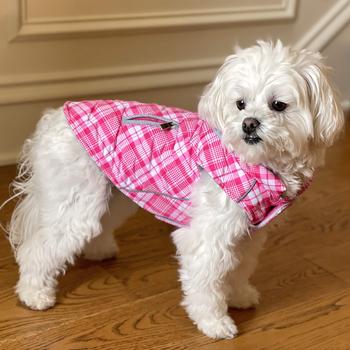 Weekender Dog Sweatshirt Hoodie - Pink & White Plaid