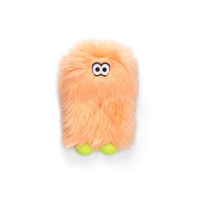 Melon colored plush toy with a face on a white background