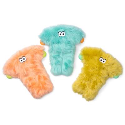 Three colorful plush toys shaped like letters on a white background