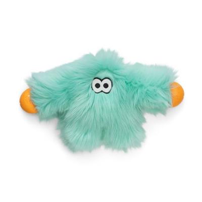 Teal plush toy with orange accents on a white background