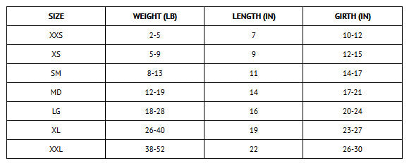 The Worthy Dog Sweater Size Chart