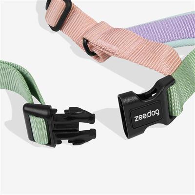 Dog harness with zee dog hardware on a white background