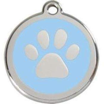 Red Ding Light Blue Paw Print Pet ID Tag