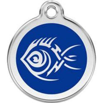Red Dingo Dark Blue Tribal Fish Pet ID Tag.