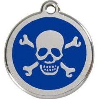 Red Dingo Dark Blue Skull Crossbones Pet ID Tag.