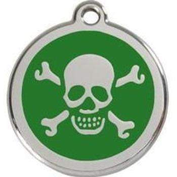 Red Dingo Green Skull Crossbones Pet ID Tag.