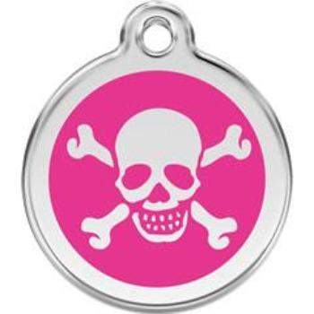 Red Dingo Hot Pink Skull Crossbones Pet ID Tag.